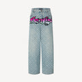Louis Vuitton Men's Spring Autumn Solid Colour Graffiti Letter Print Casual Jeans Pants #76971