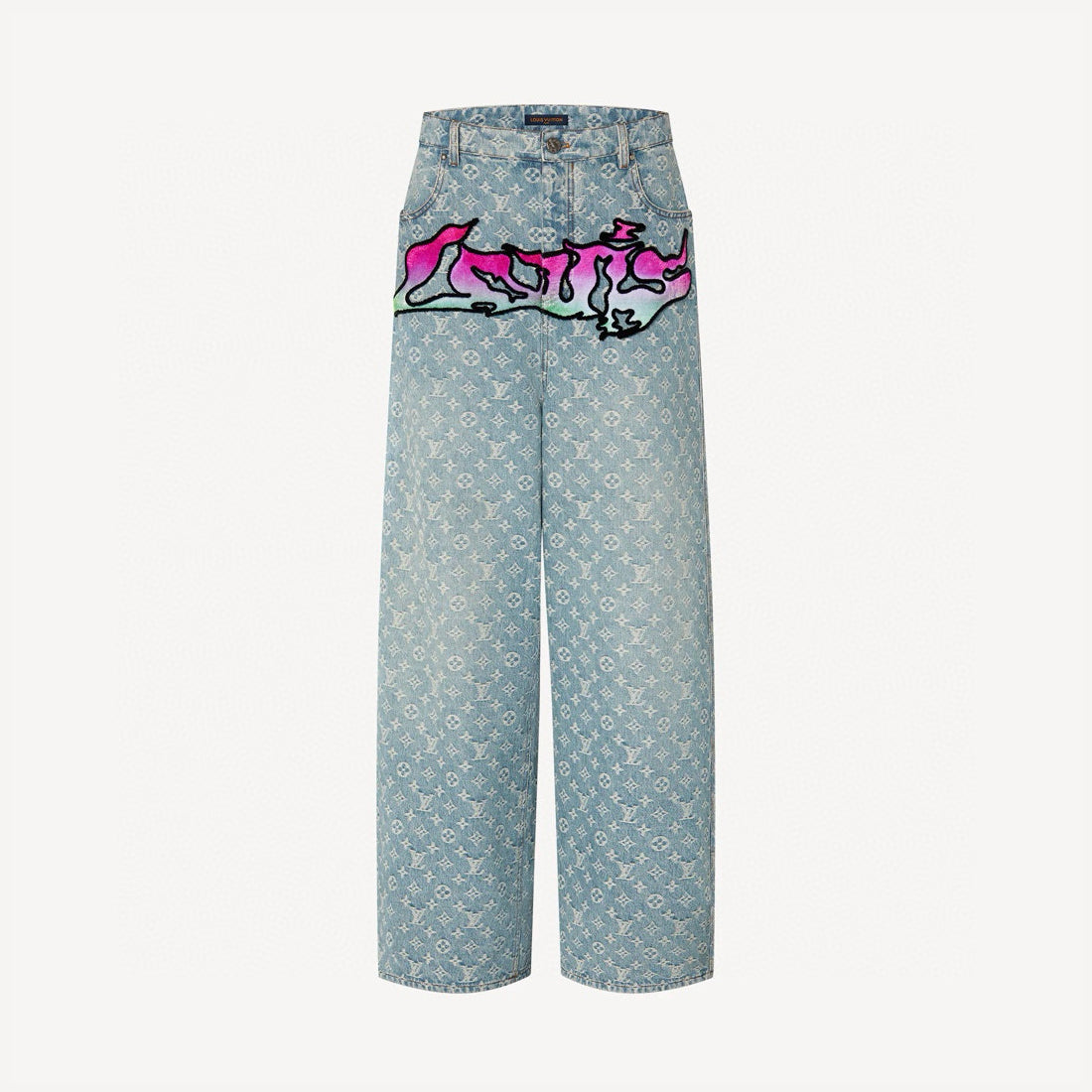 Louis Vuitton Men's Spring Autumn Solid Colour Graffiti Letter Print Casual Jeans Pants #76971