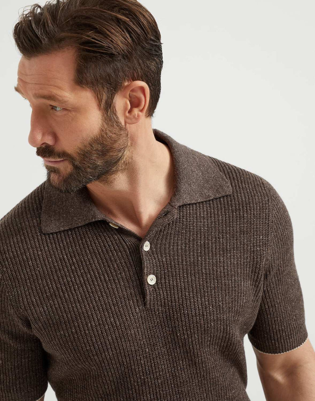 Brunello Cucinelli Men's Summer Linen Cotton Half English Rib Knit Solid Color Short Sleeve Polo Shirt Ngvp #1553
