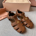 MiuMiu Briarwood Ruches Nappa Leather Fisherman Sandals #383957