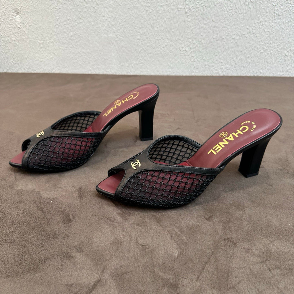Chanel Mules Mixed Fibers Cotton Lambskin Black #382385