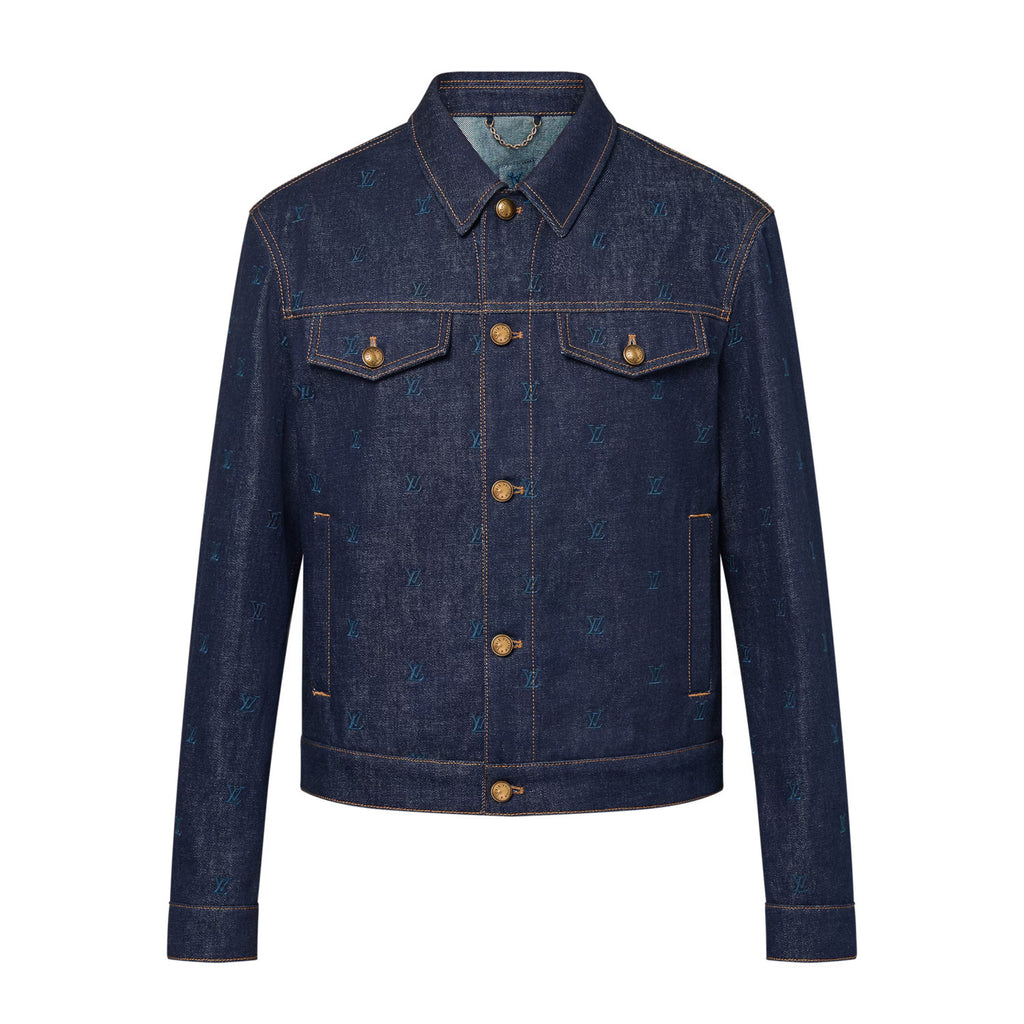 Louis Vuitton Men's Spring And Autumn Logo Embroidery Color Line Single Breasted Denim Long Sleeved Jacket Jeans Pants Set Suit #74128