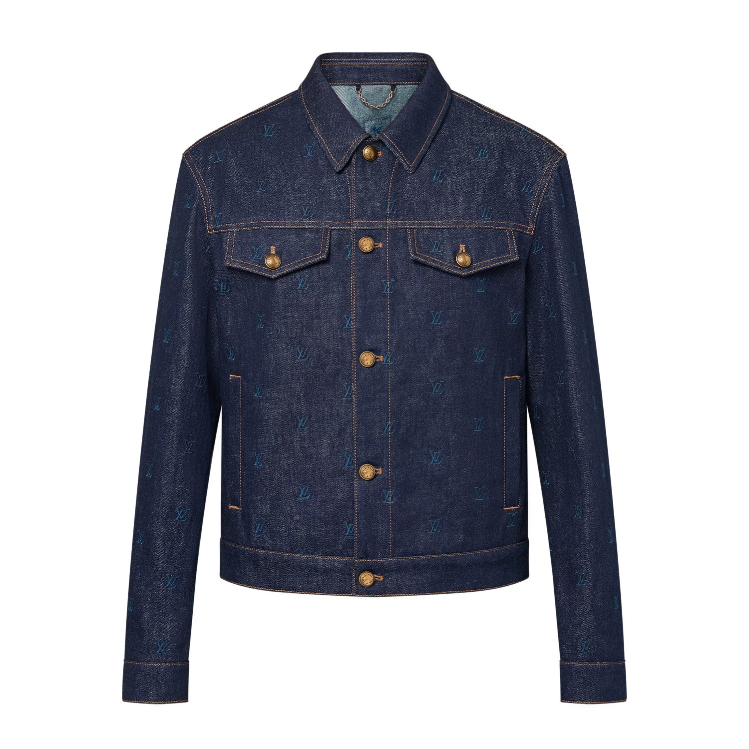 Louis Vuitton Men's Spring And Autumn Logo Embroidery Color Line Single Breasted Denim Long Sleeved Jacket Jeans Pants Set Suit #74128