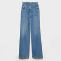 Prada Women's Spring And Fall Five-pocket Jeans Loose Retro Washed Fashion Elegant Triangle Metal Emblem Logo Straight Long Denim Pants  #81442