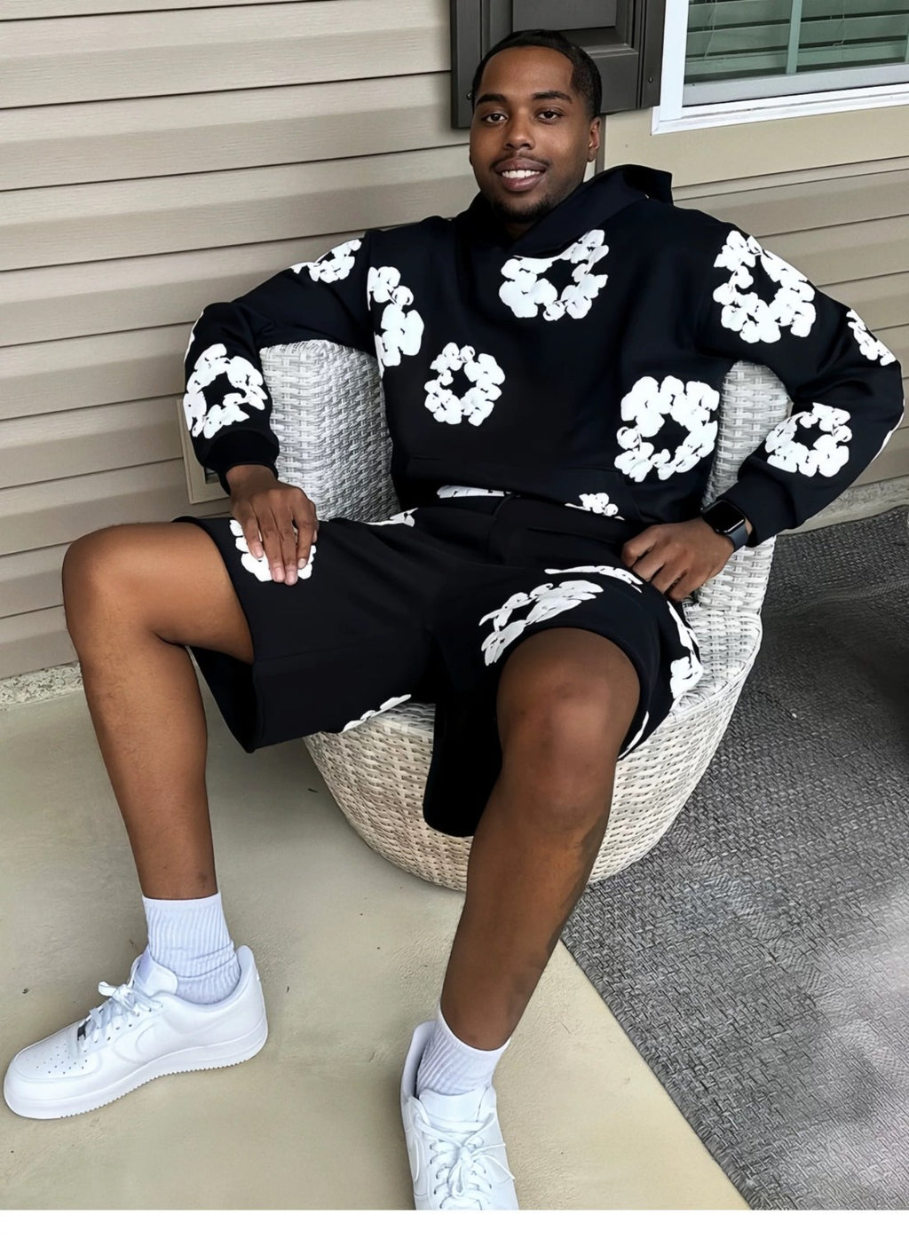 Denim Tears Men's Women's Spring & Autumn Floral Print Pocket Long Sleeve Solid Color Fit Cotton Hooded Sweatshirt Ngvp #8853