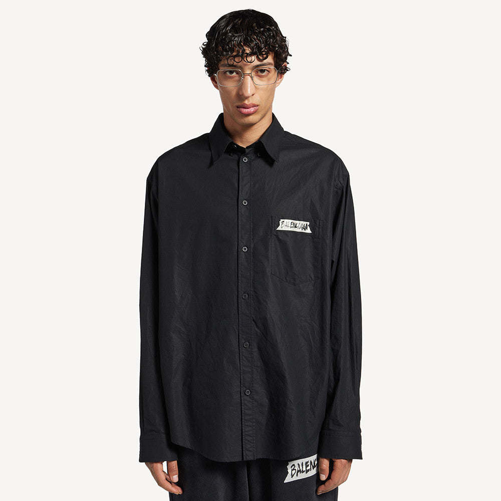 Balenciaga Men's Masking Tape Long Sleeve Shirt Large Fit in Black #337143