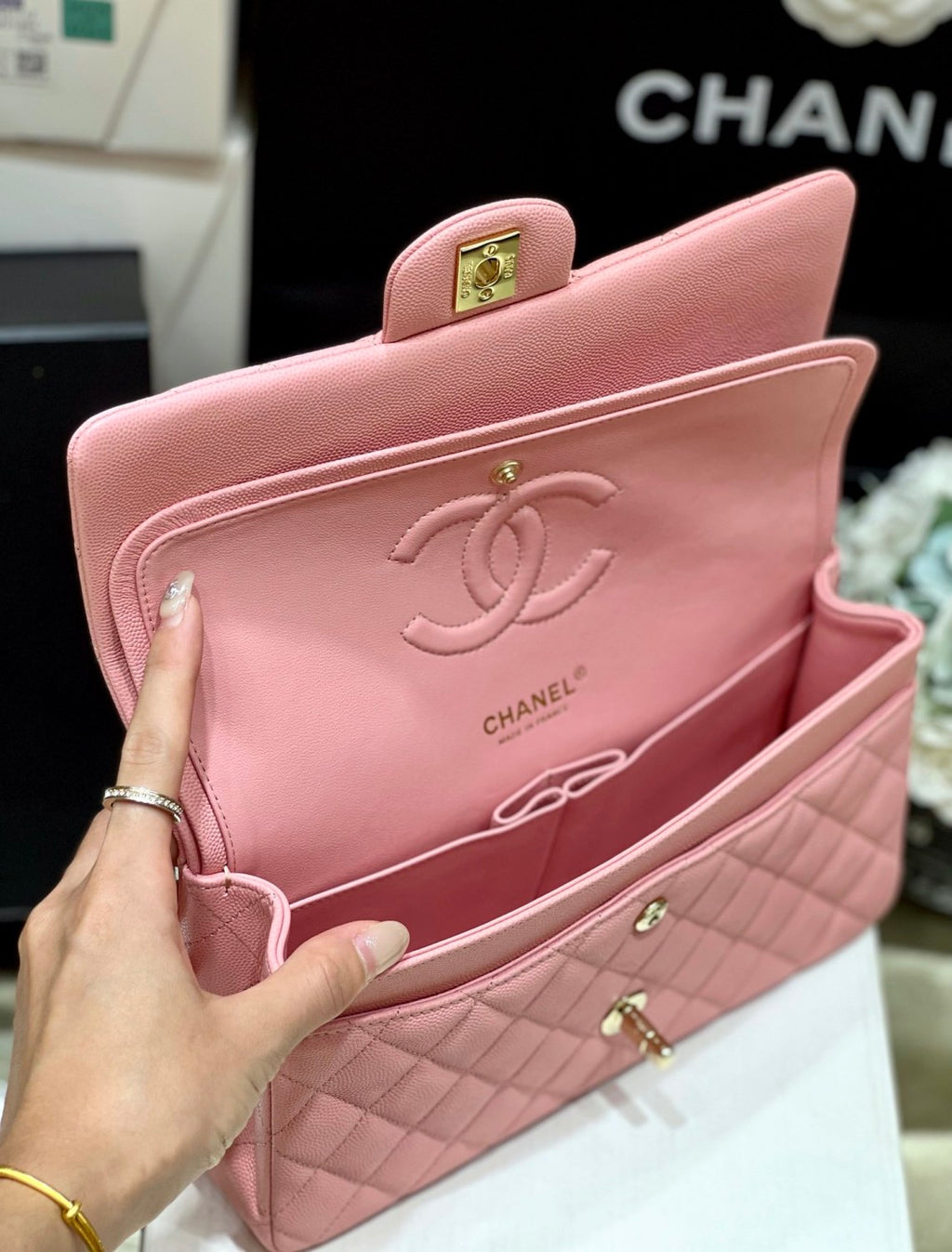 Chanel CF22 Spring/summer Women's Pink Lychee Leather Bags 24k Gold Plated Flap Classic Collection Bag #81254