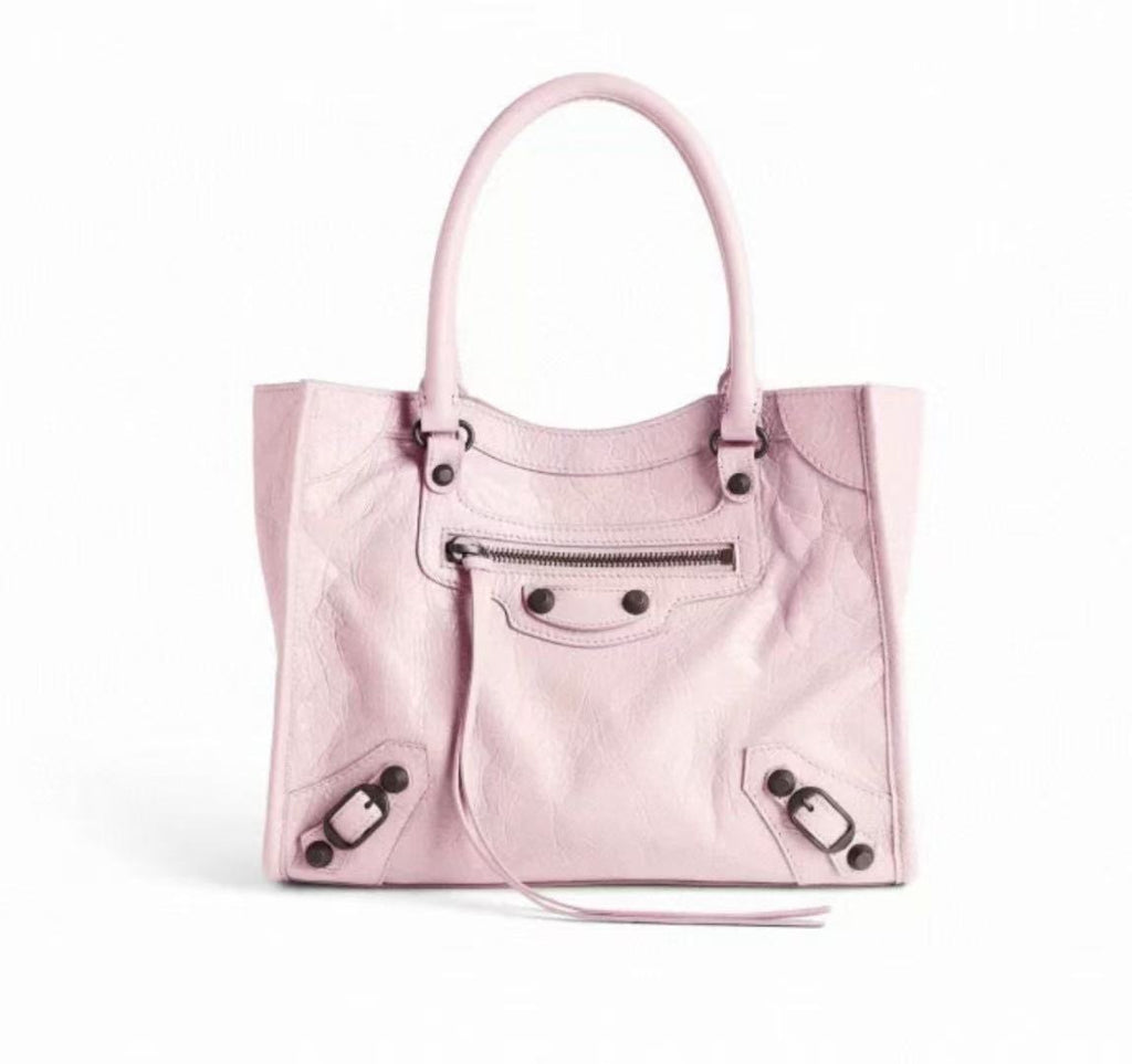 Balenciaga Le City Vertical Tote Bag Motorcycle Bag Cracked Old Retro Rivet Tassel Zipper Commuting Casual Bag #332658