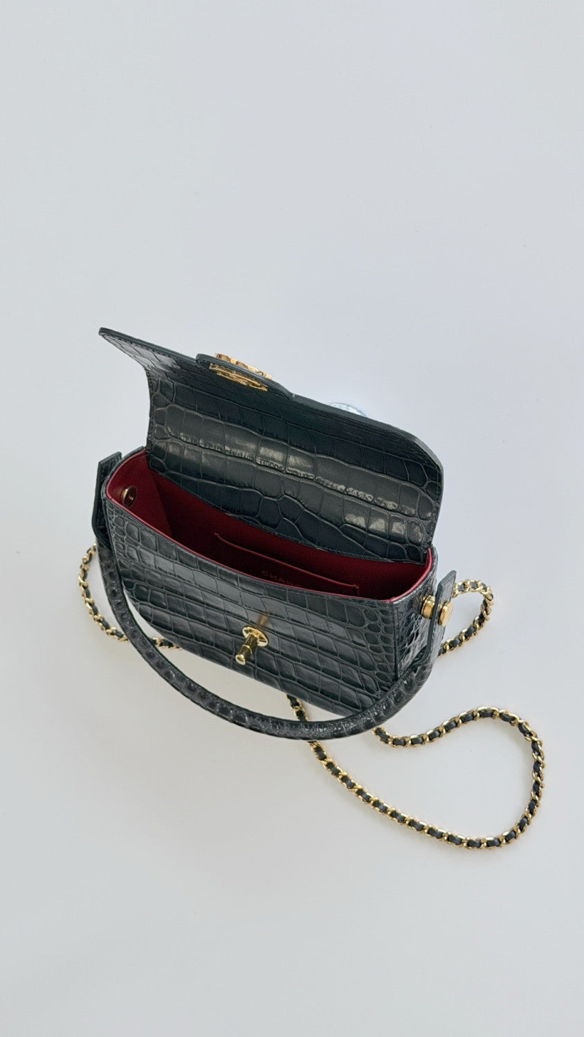 Chanel 26A Handle Clutch Bag Dark Gray Crocodile-embossed Stylish And Versatile Bag Bags #197507
