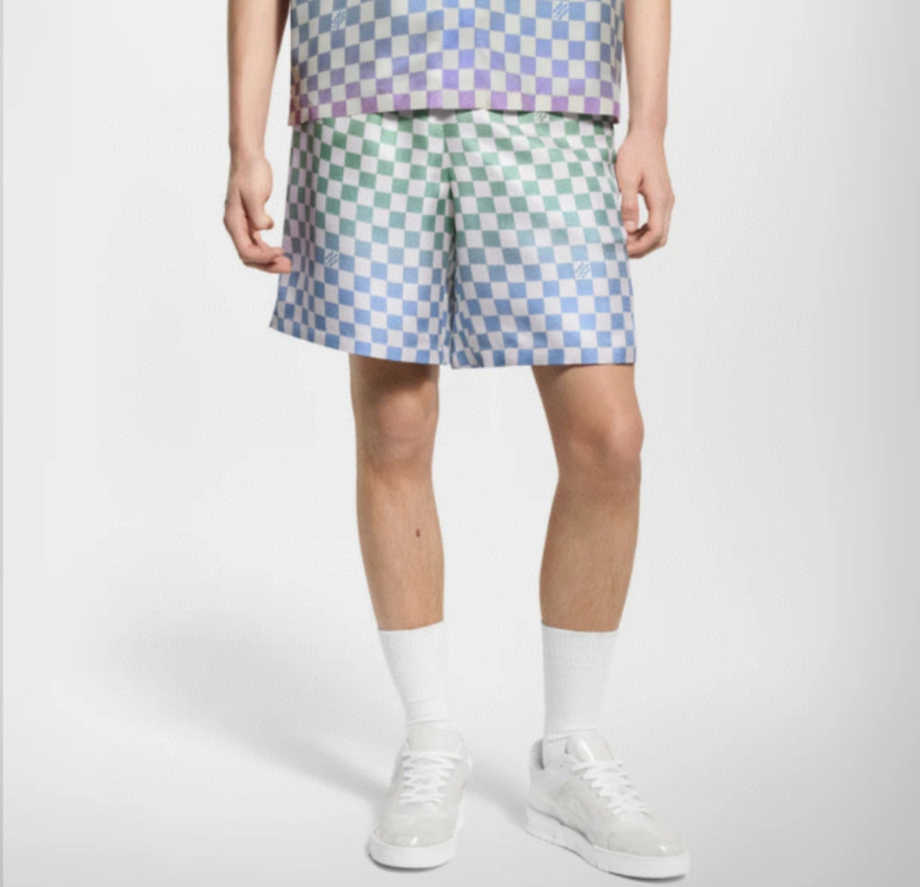 Louis Vuitton Men's Summer Colourful Letter Print Single Breasted Short Sleeve Shirt Casual Shorts Suit Set #76632