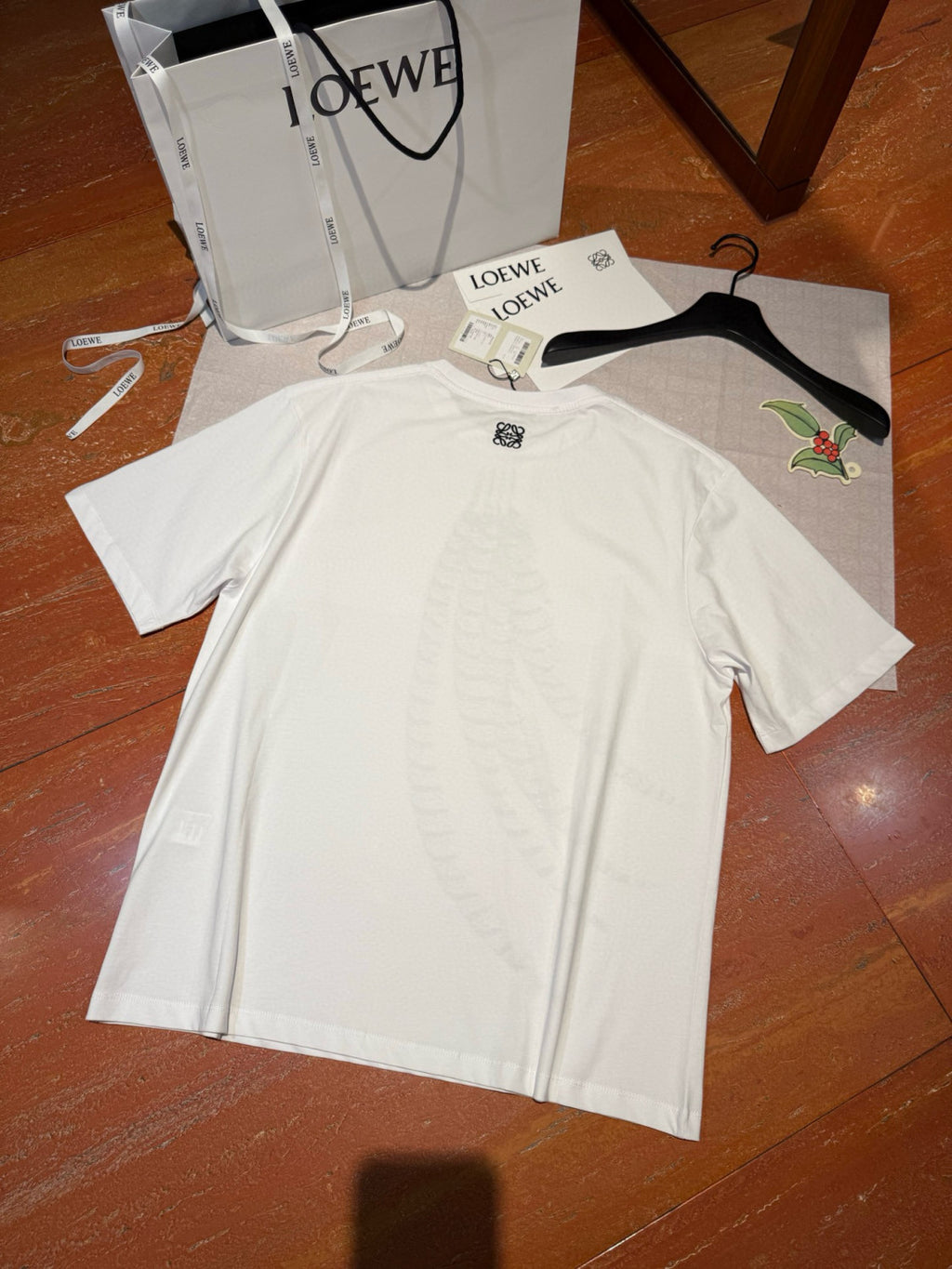 Loewe Men's Spring And Summer Feather Print Solid Color Cotton Loose Round Neck Short Sleeve T-Shirt Ngvp #1852