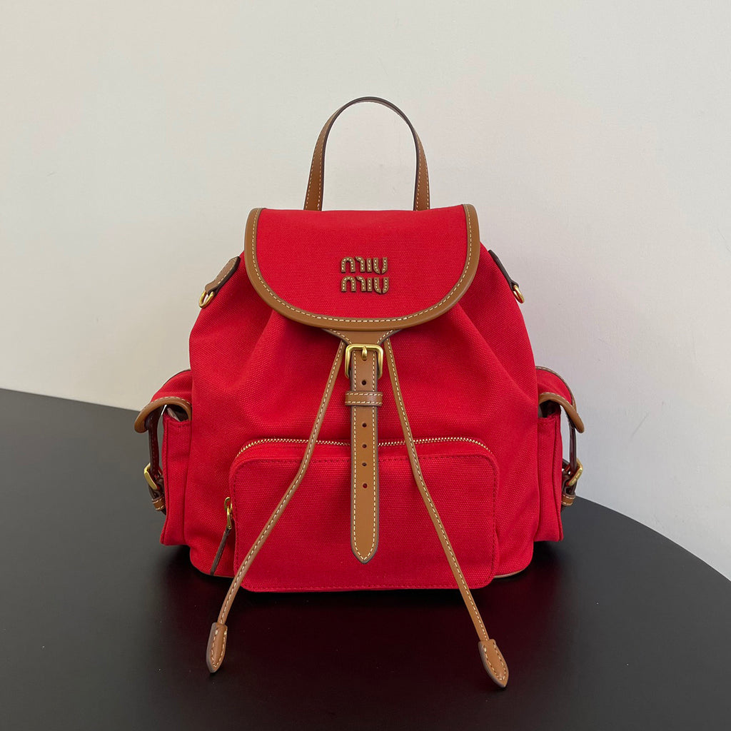 MiuMiu Women's Solid Color Leather Canvas Shoulder Bags Backpacks Bag #75842
