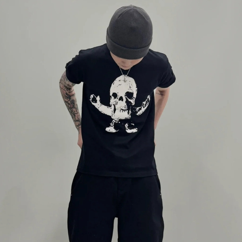 Chrome Hearts Men's Spring And Summer Black And White Printed Skull Round Neck T-shirt High Street Trend Fashion Casual Tops Ngvp #1717