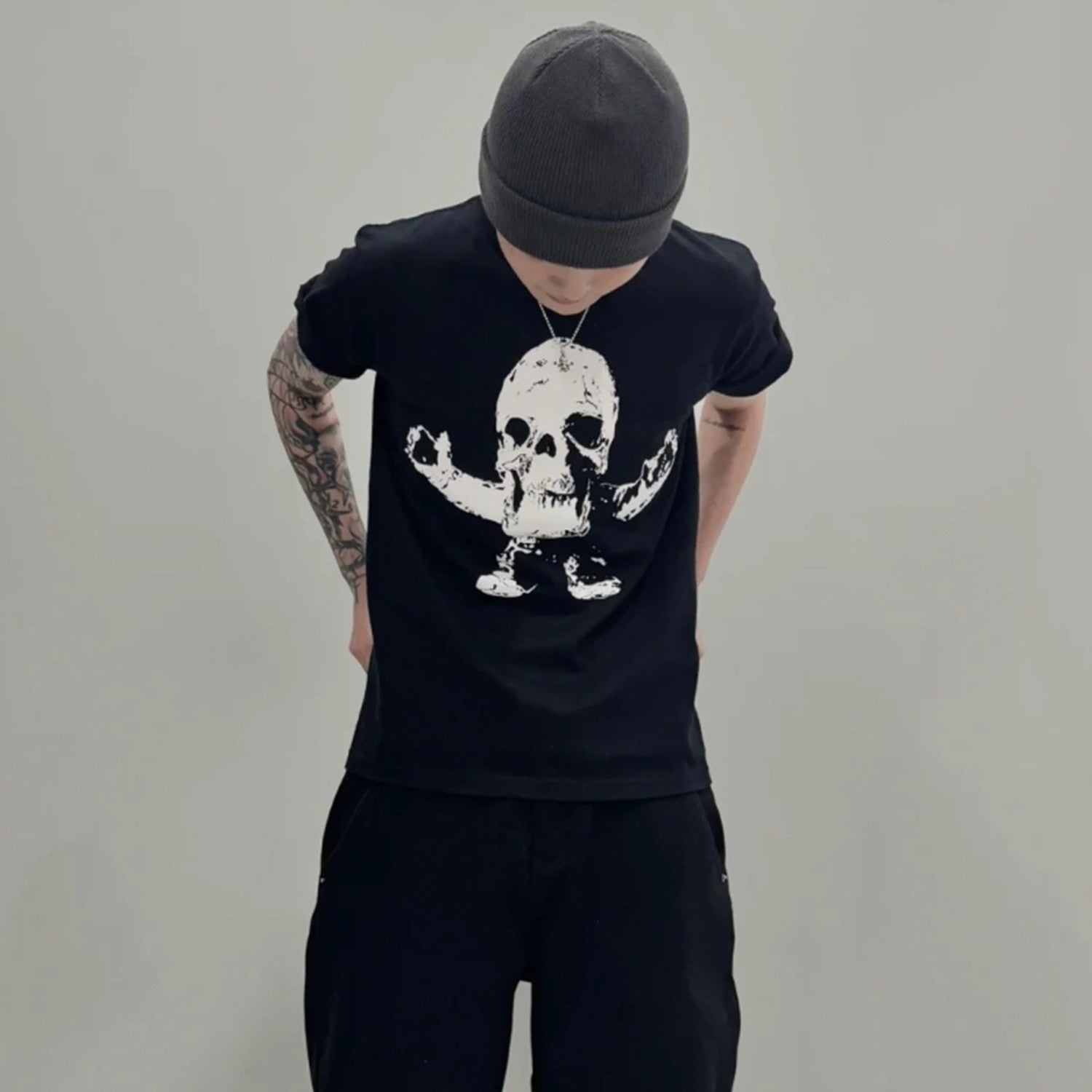 Chrome Hearts Men's Spring And Summer Black And White Printed Skull Round Neck T-shirt High Street Trend Fashion Casual Tops Ngvp #1717