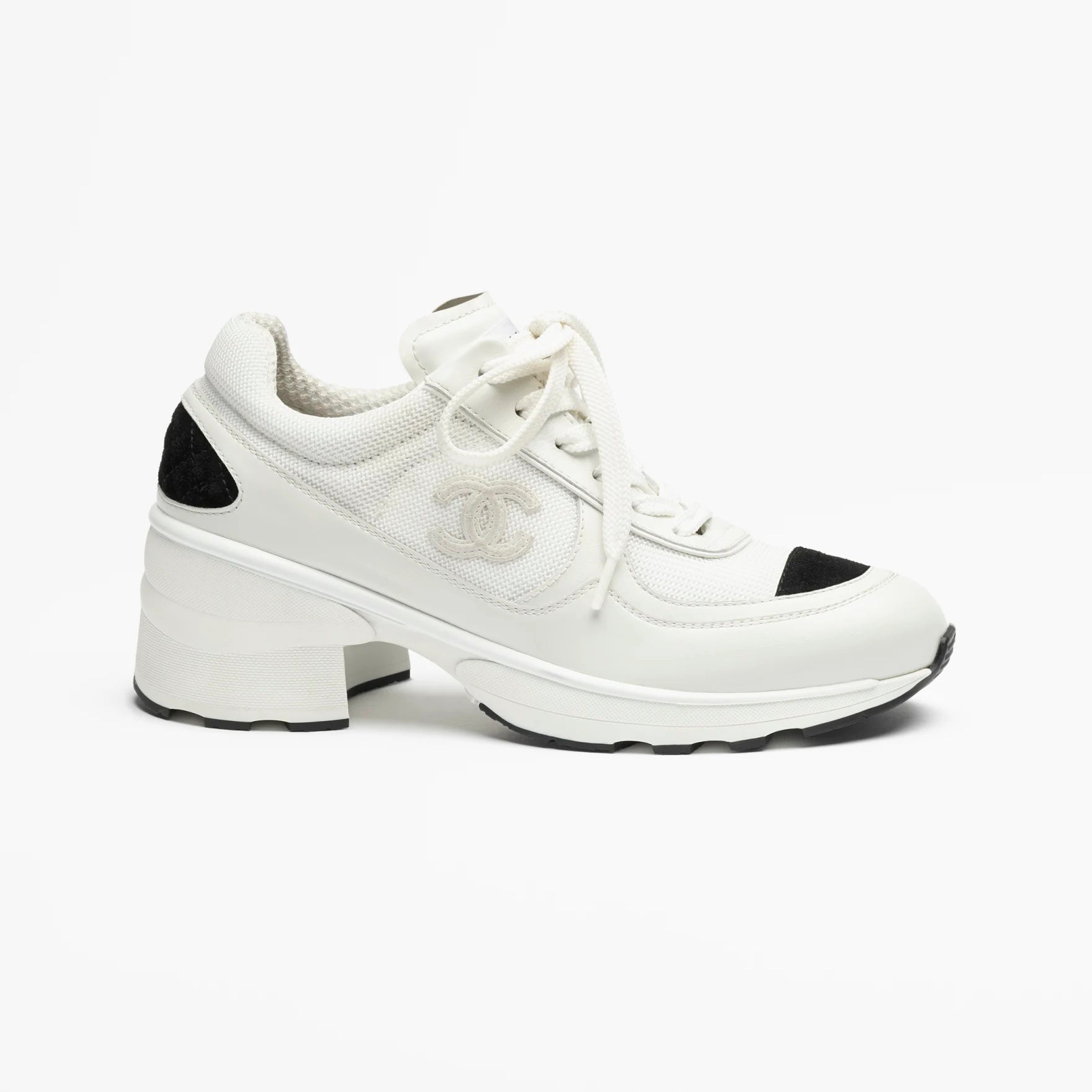 Chanel Women's Spring/fall Fashion Casual Round Toe Lace Up Chunky Heel Low Top Leather And Mesh Blend Sneakers Shoes #79316