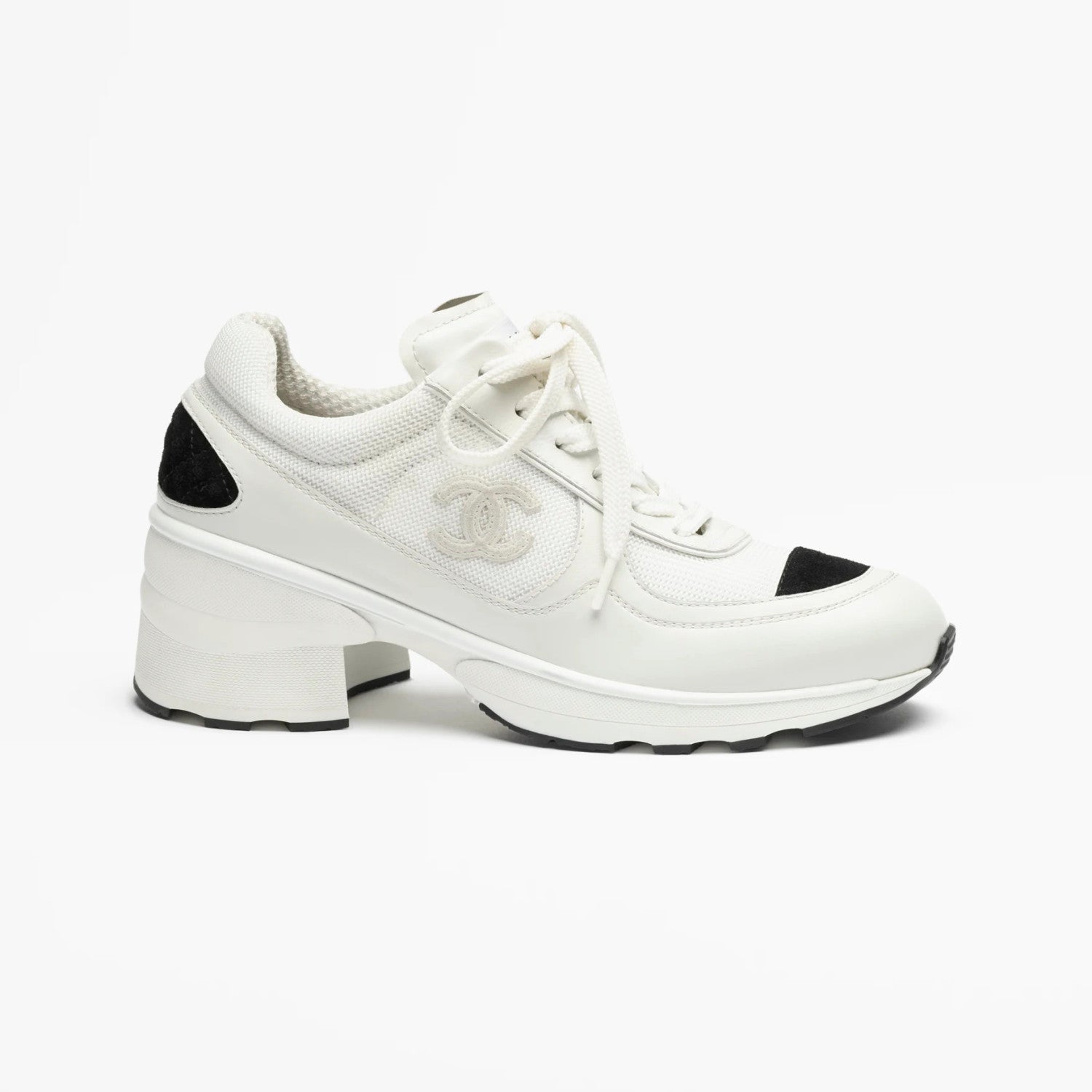 Chanel Women's Spring/fall Fashion Casual Round Toe Lace Up Chunky Heel Low Top Leather And Mesh Blend Sneakers Shoes #79316