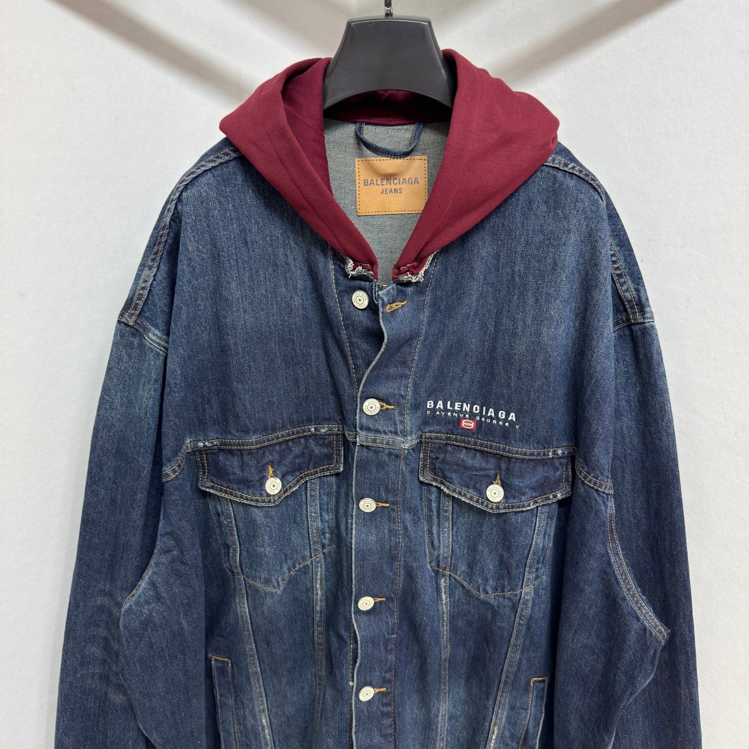Balenciaga PATCHED  Men's And Women's  Spring/Fall Fashion Contrast Color Hooded Single Breasted Button-Up Embroidered Denim Jacket #78995