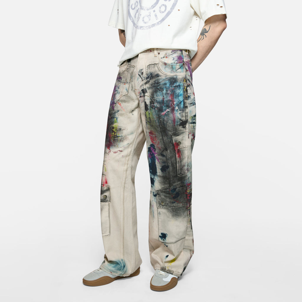 Acne Studios Men's Women's Mismatch Effect Printed Jacket Loose Straight Trousers Pants Fashion Trend High Street 3D Suit Set Ngvp #1732