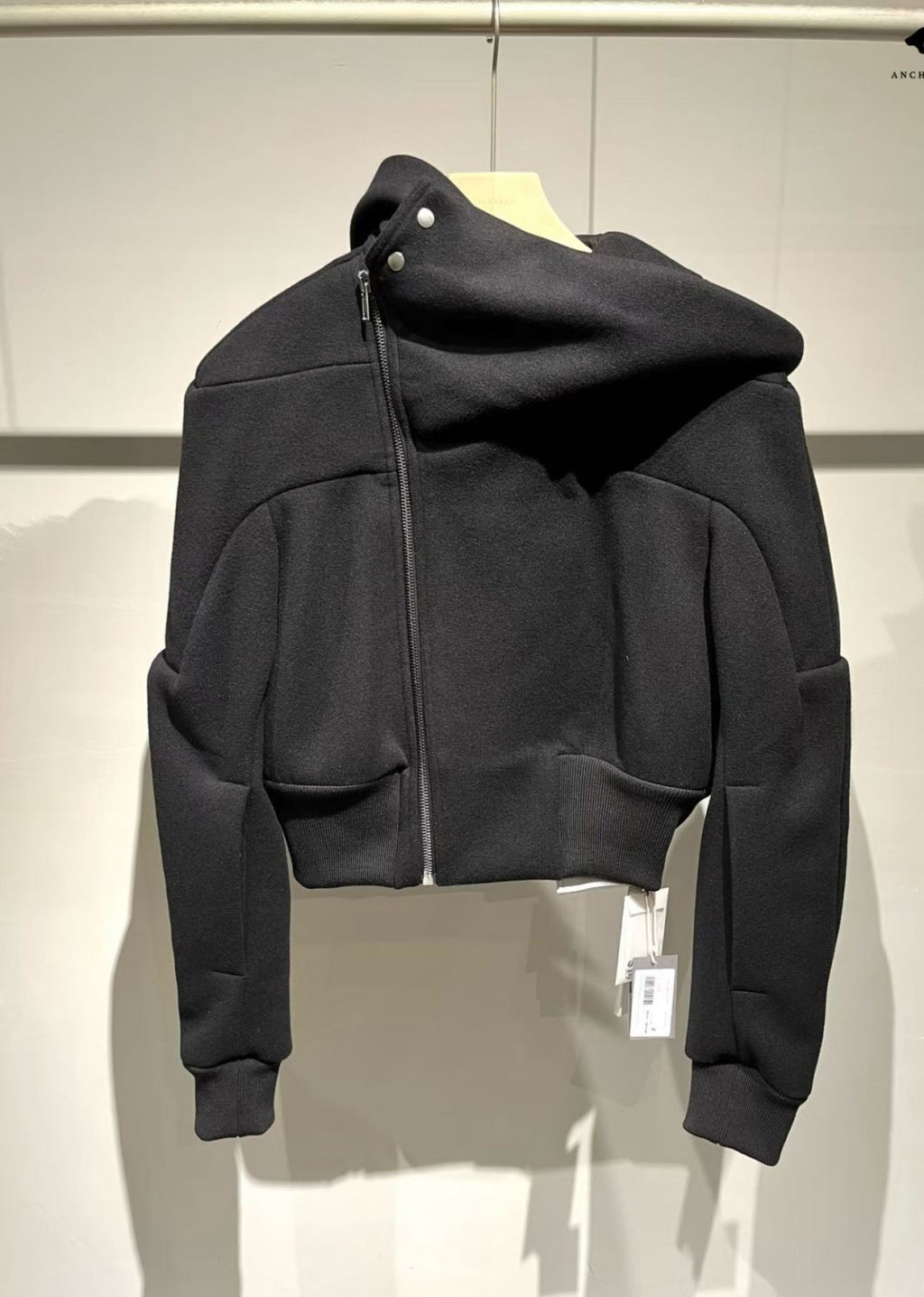 Rick Owens Cropped Hooded Fligh Jacket Black Virgin Wool Cropped Flight Jacket #332196