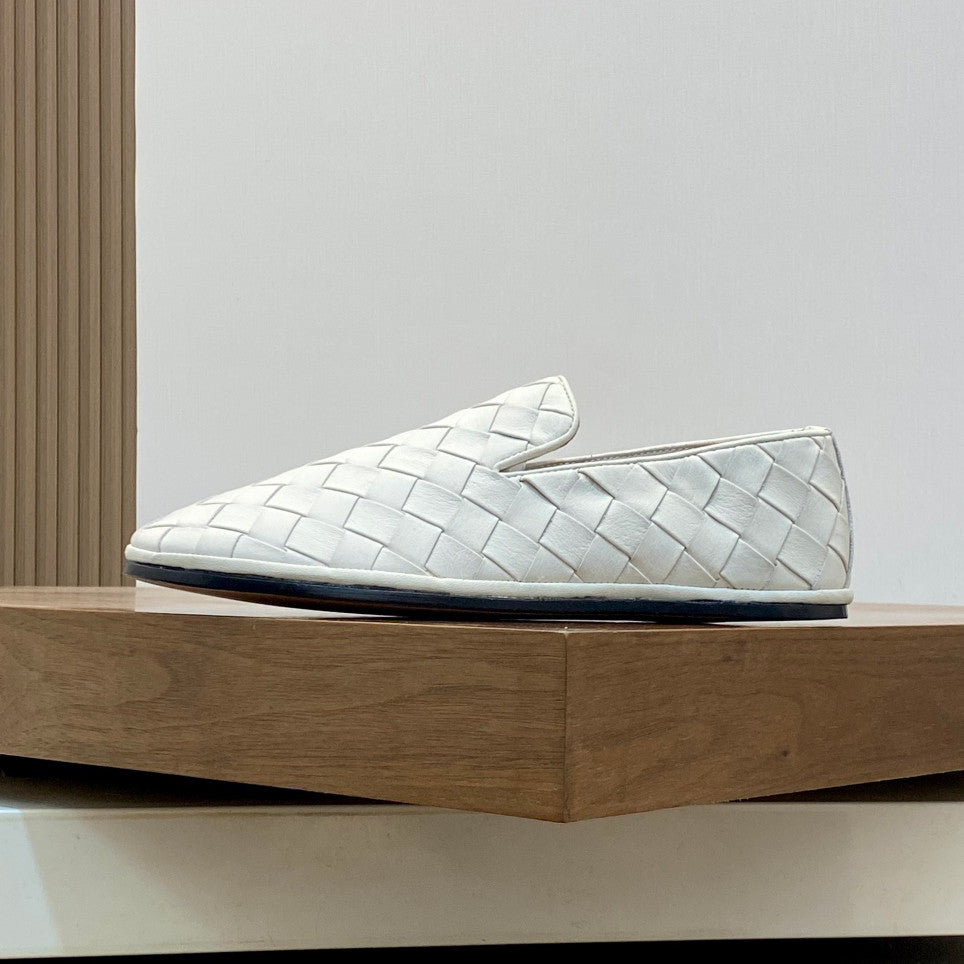 Bottega Veneta Men's and Women's Spring/Fall Fashion Casual Round Toe Slip On Leather Hand-Woven Oxford Shoes Shoes #78859