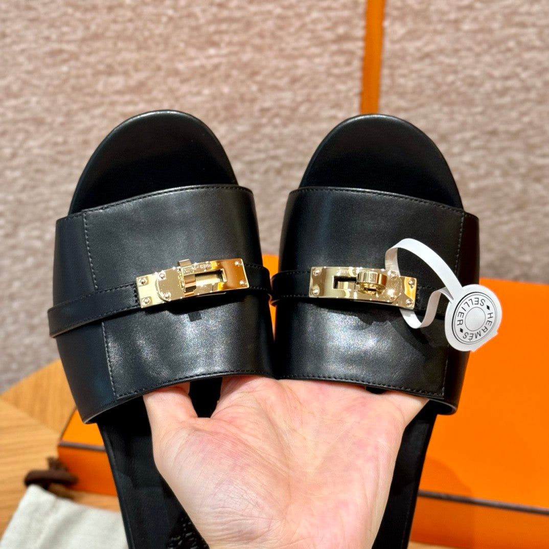 Hermes Women's Summer Fashion Casual Round Toe Chunky Heel Leather Gigi Kelly High Heel Sandals Shoes #78798