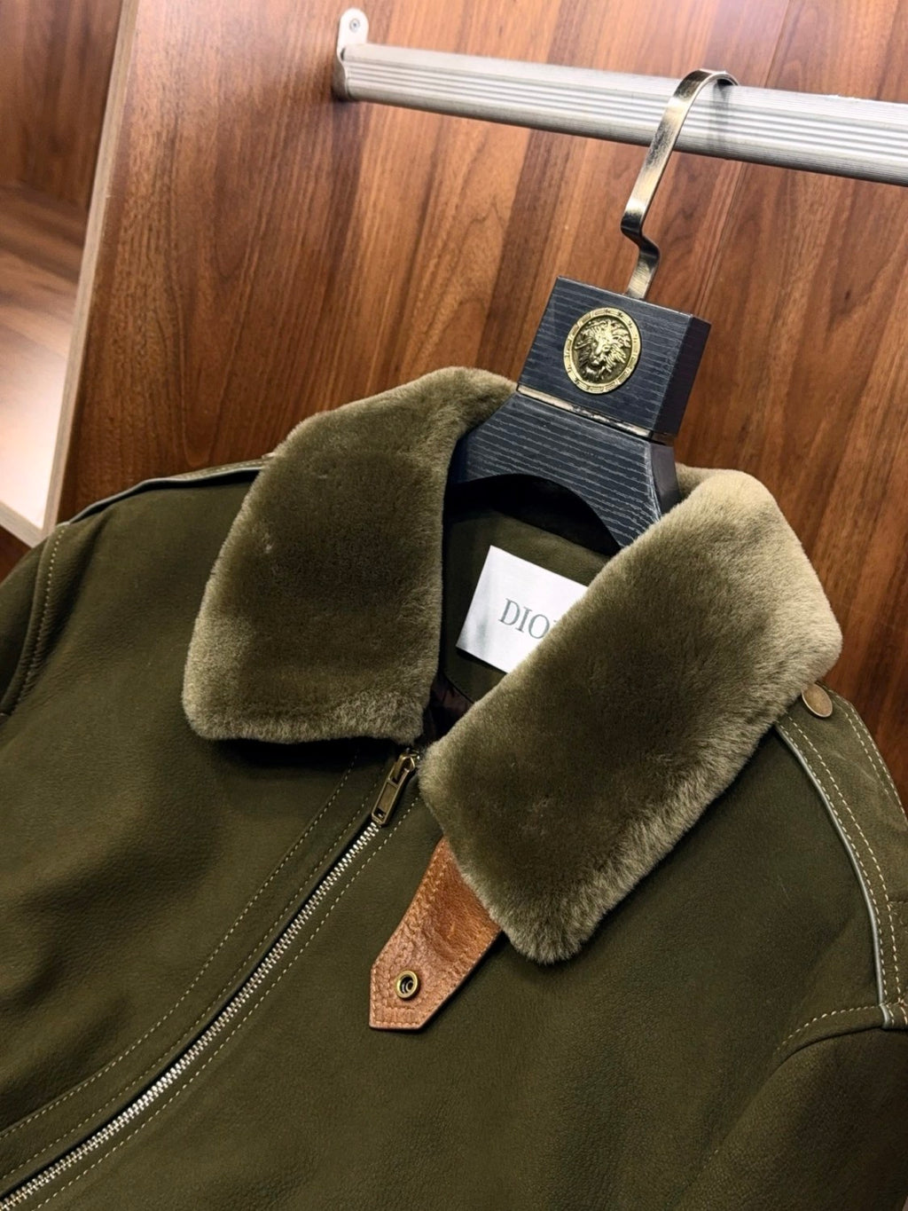 Dior Men's Winter Fashion Classic Lapel Zipper Shearling Jacket with White Duck Down Lining Long Sleeve Coat Jacket #78825
