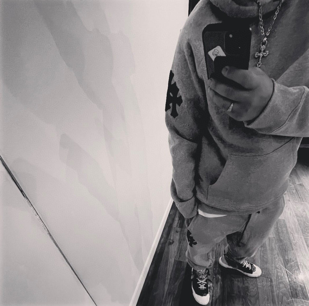 Chrome Hearts Hooded Sweatshirt Pullover Sweatpants Set Suit Grey #96679