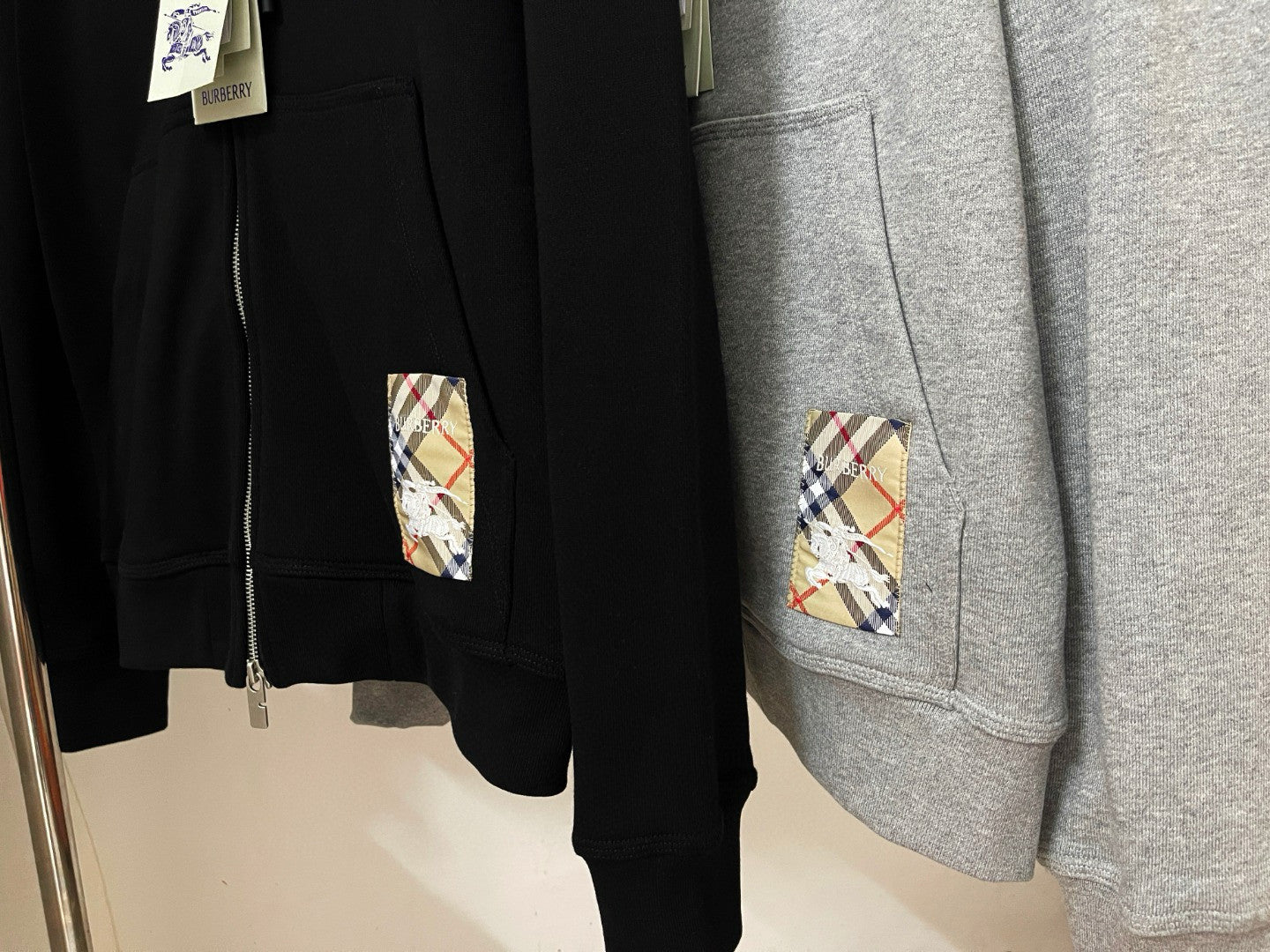 Burberry Men's Spring and Autumn Plaid Label Cotton Zipper Hooded Long Sleeve Sweatshirt Jacket Casual Elastic Waist Pants Set Suit #75593
