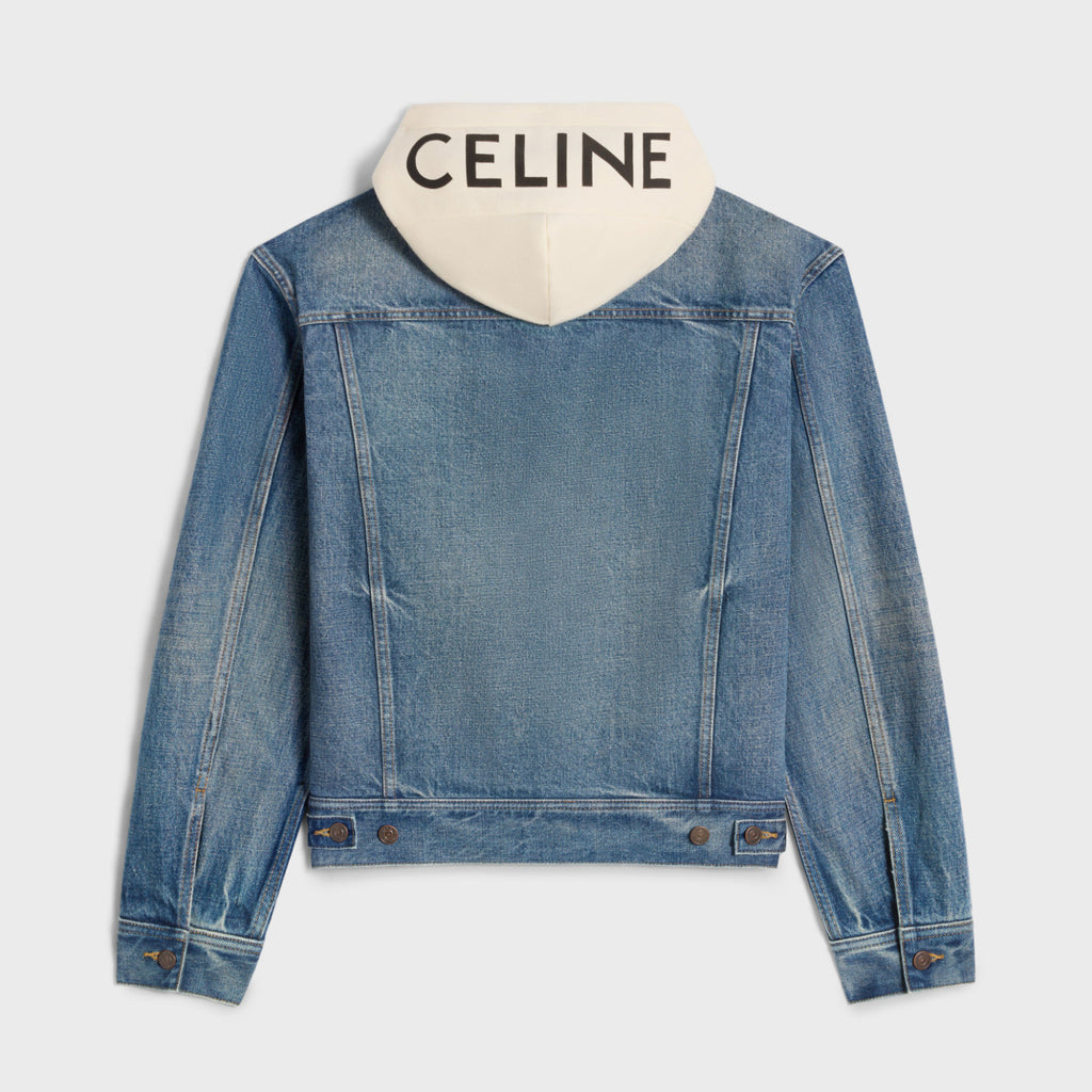 Celine Men's Autumn Blue Denim Single Breasted Hooded Jacket #97489