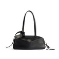 Balenciaga Men's Carrie Black Cowhide Small Bowling Bag with Aged Gold Metallic Accessories Handbag Bags #76257