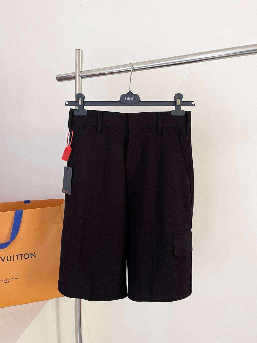 Louis Vuitton Men's Summer Solid Color Shorts with Pockets and Metallic Embellishments #75769