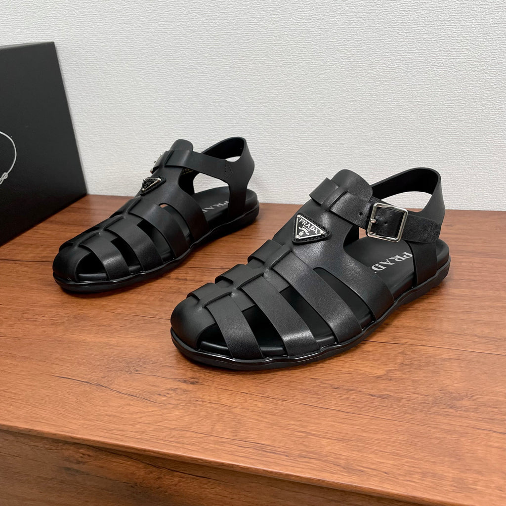 Prada Triangle Logo Cage Fisherman Sandals #383743