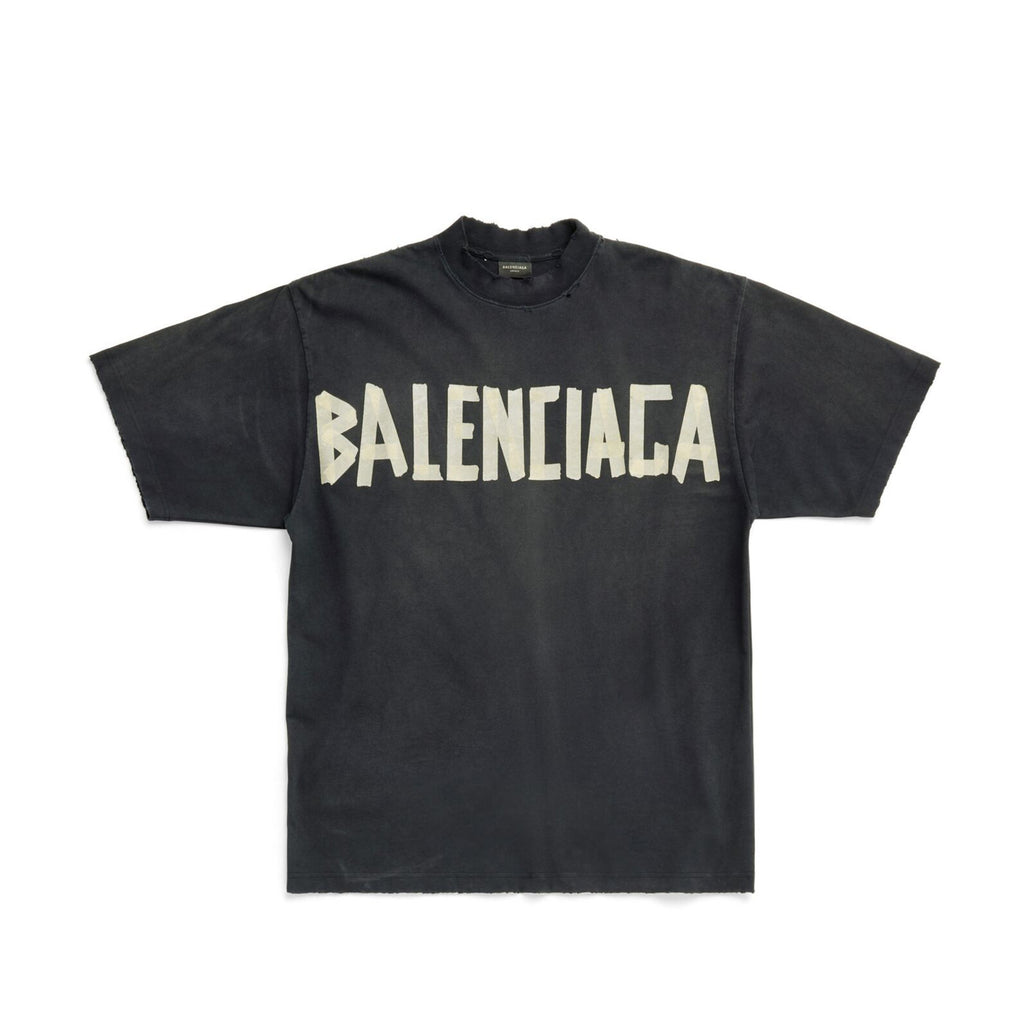 Balenciaga Men's Summer Tape Type Short Sleeved T-shirt Medium Fit Faded Blue #97268