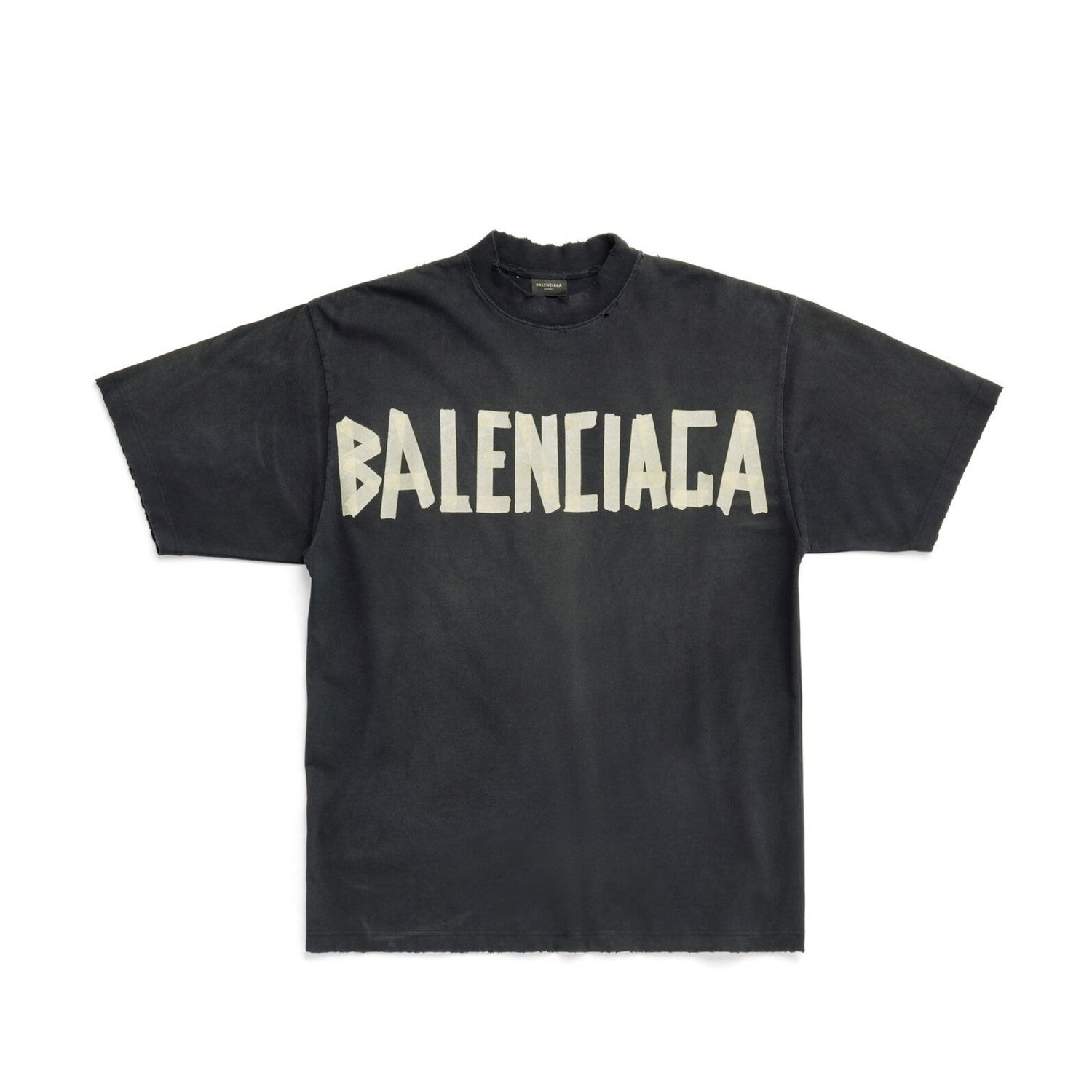 Balenciaga Men's Summer Tape Type Short Sleeved T-shirt Medium Fit Faded Blue #97268