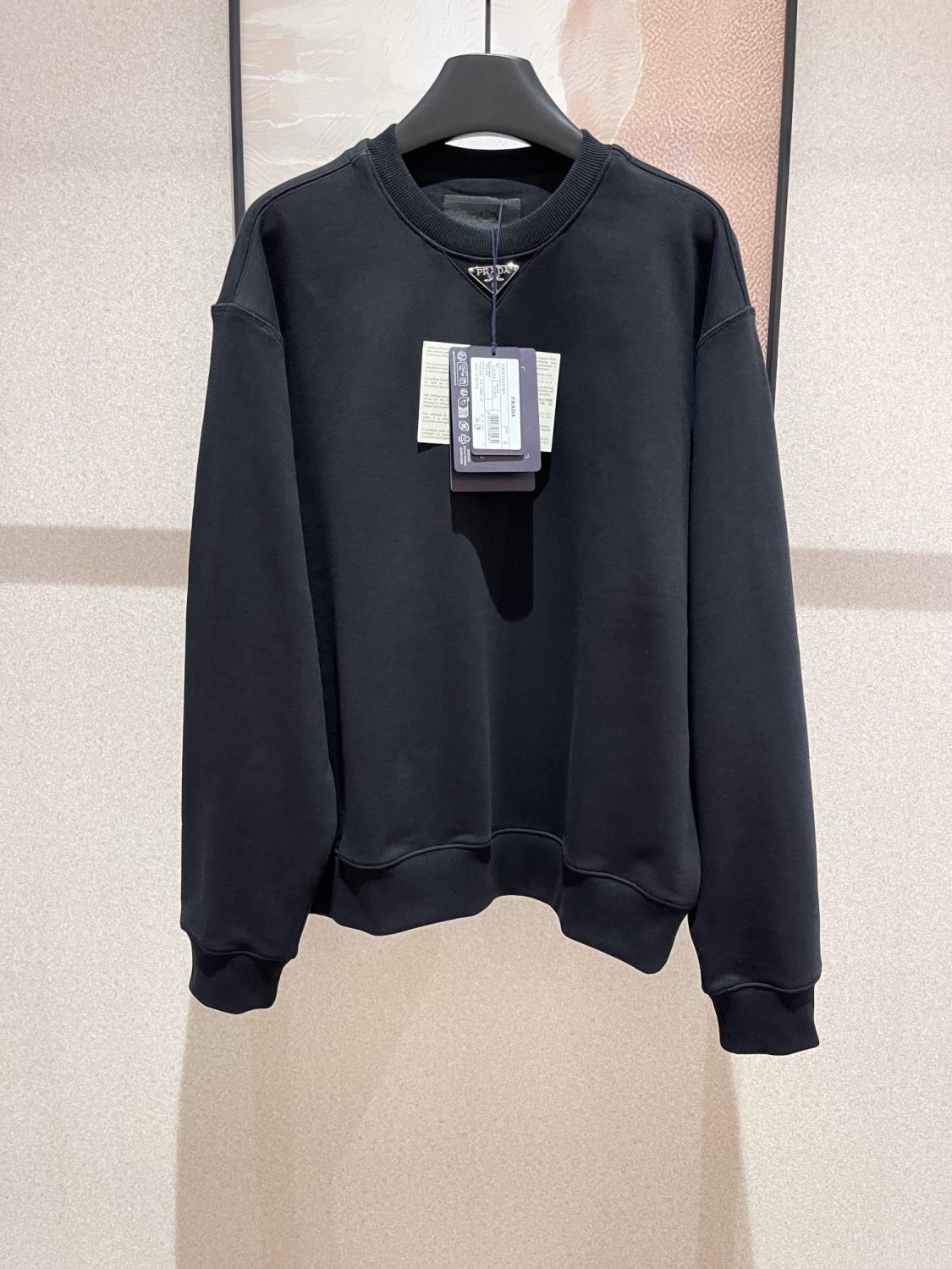 Prada Men's And Women's Spring And Fall Logo Applique Solid Color Round Neck Pullover Long Sleeve Sweater #73643