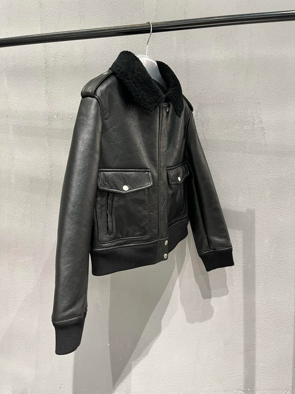 Saint Laurent Men's Winter Black Pilot Single Breasted Zipper Leather Jacket #98459