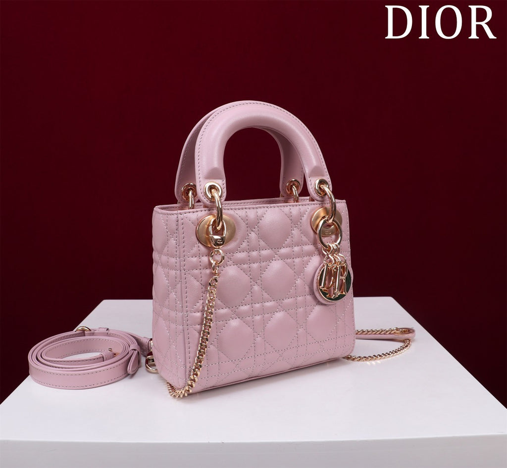 Dior Lady Women's Solid Color Metal Pendant Removable Chain Shoulder Strap Wicker Pattern Sheepskin Leather Single Shoulder Crossbody Handbag Bag Bags #77461