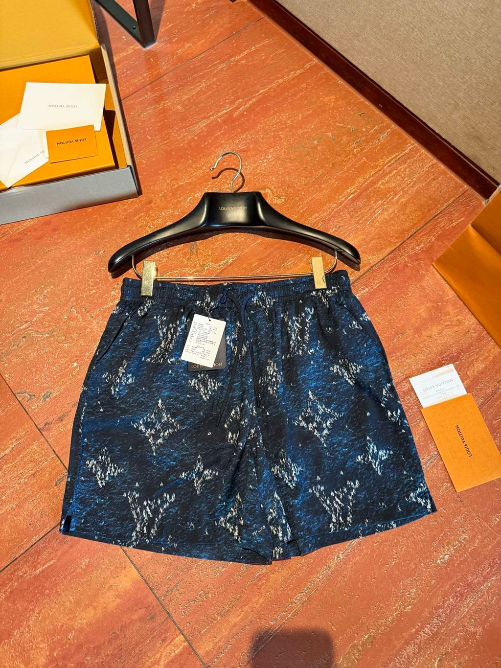 Louis Vuitton Men's Summer Logo Print Single Breasted Silk Short Sleeved Shirt And Casual Drawstring Shorts Suit Set #76997