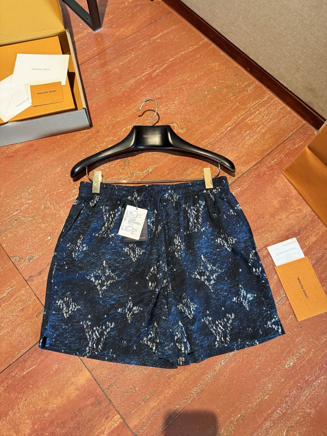 Louis Vuitton Men's Summer Logo Print Single Breasted Silk Short Sleeved Shirt And Casual Drawstring Shorts Suit Set #76997