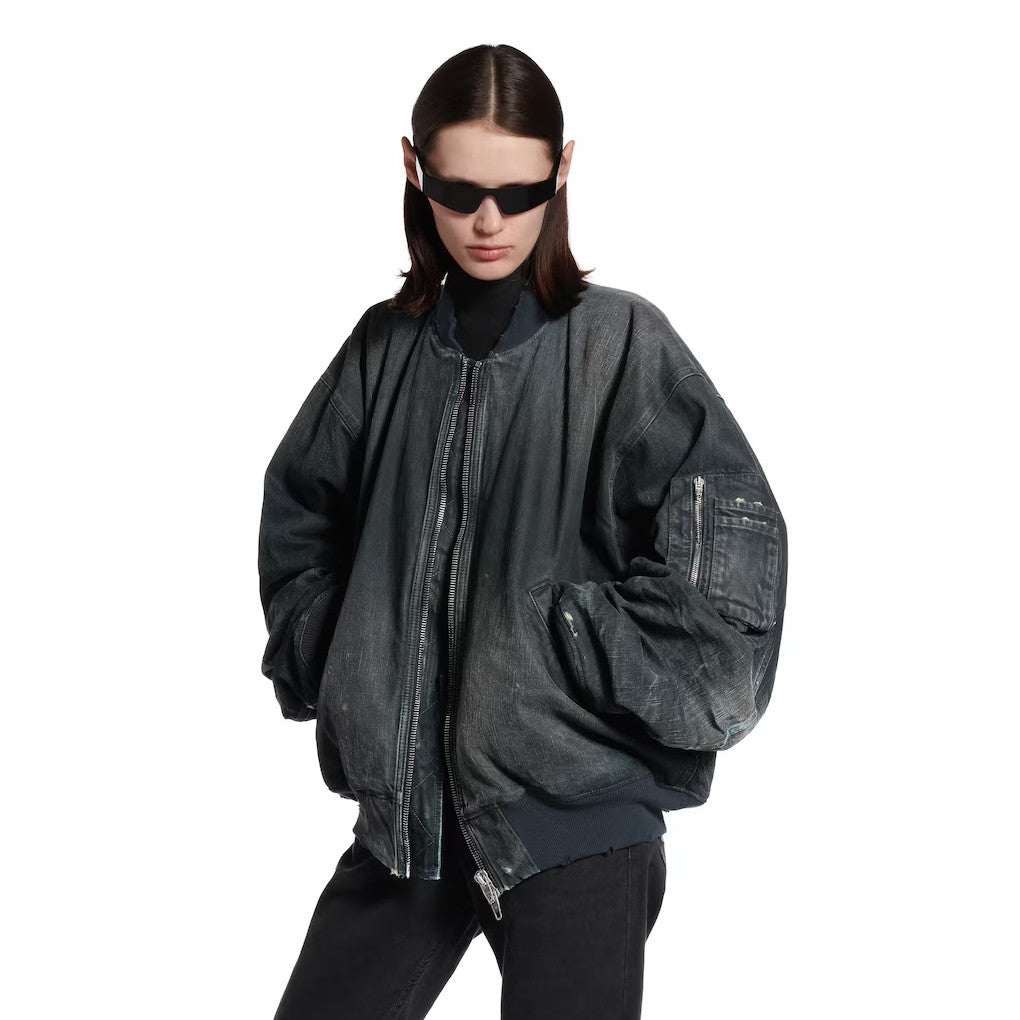 Balenciaga Men's And Women's Spring/Fall Fashion Casual Crewneck Zipper Washed Distressed Splatter-Print Cotton Jacket Down Jacket Coat #78737