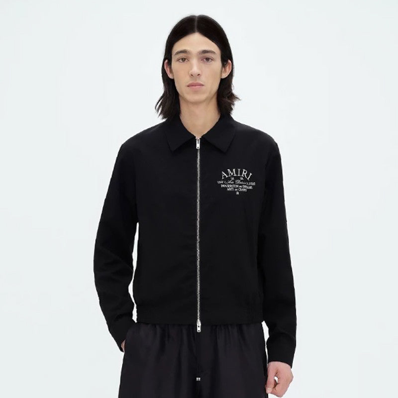 AMIRI Men's Arts District Jacket Spring/Fall Logo Embroidered Collar Zip-Up Solid Color Long Sleeve Outerwear #81542