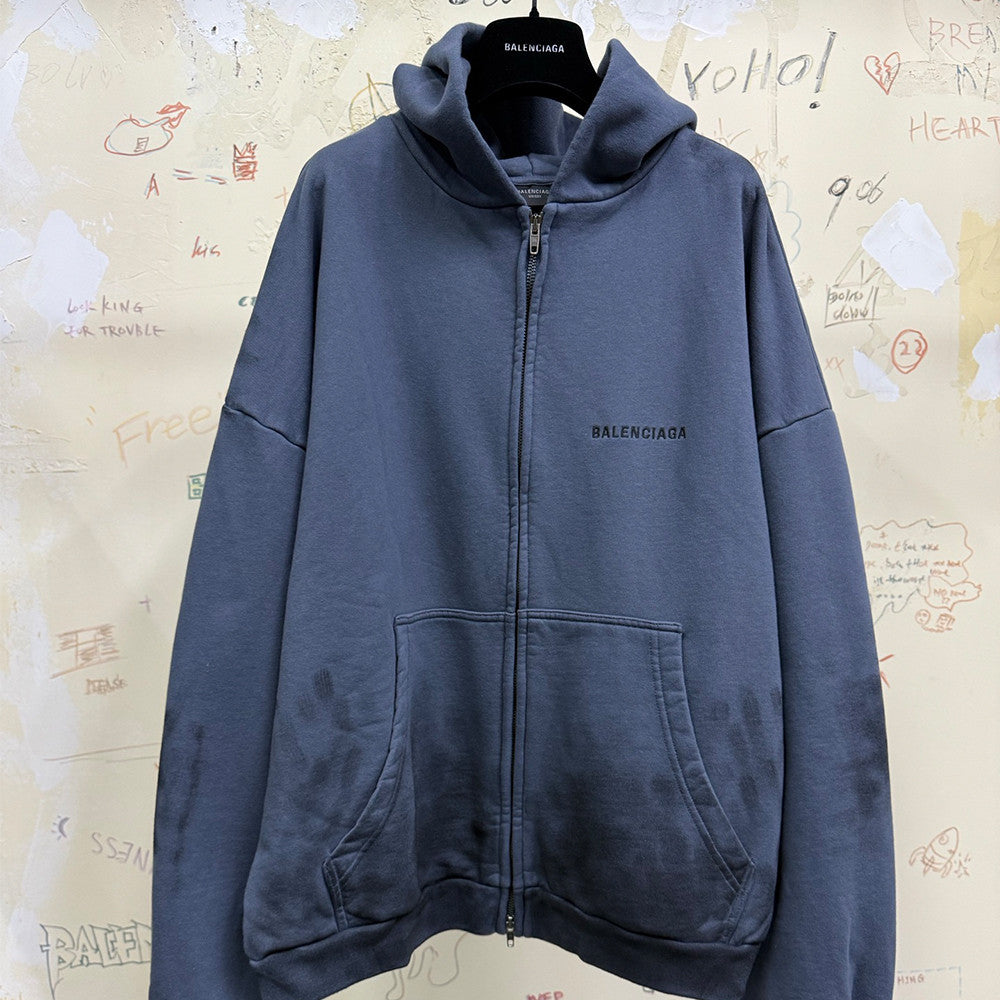 Balenciaga 25FW Men s Balenciaga Back Zipup Hoodie Regular Fit in Faded Dark Blue black Hoodie Shorts Set #332366
