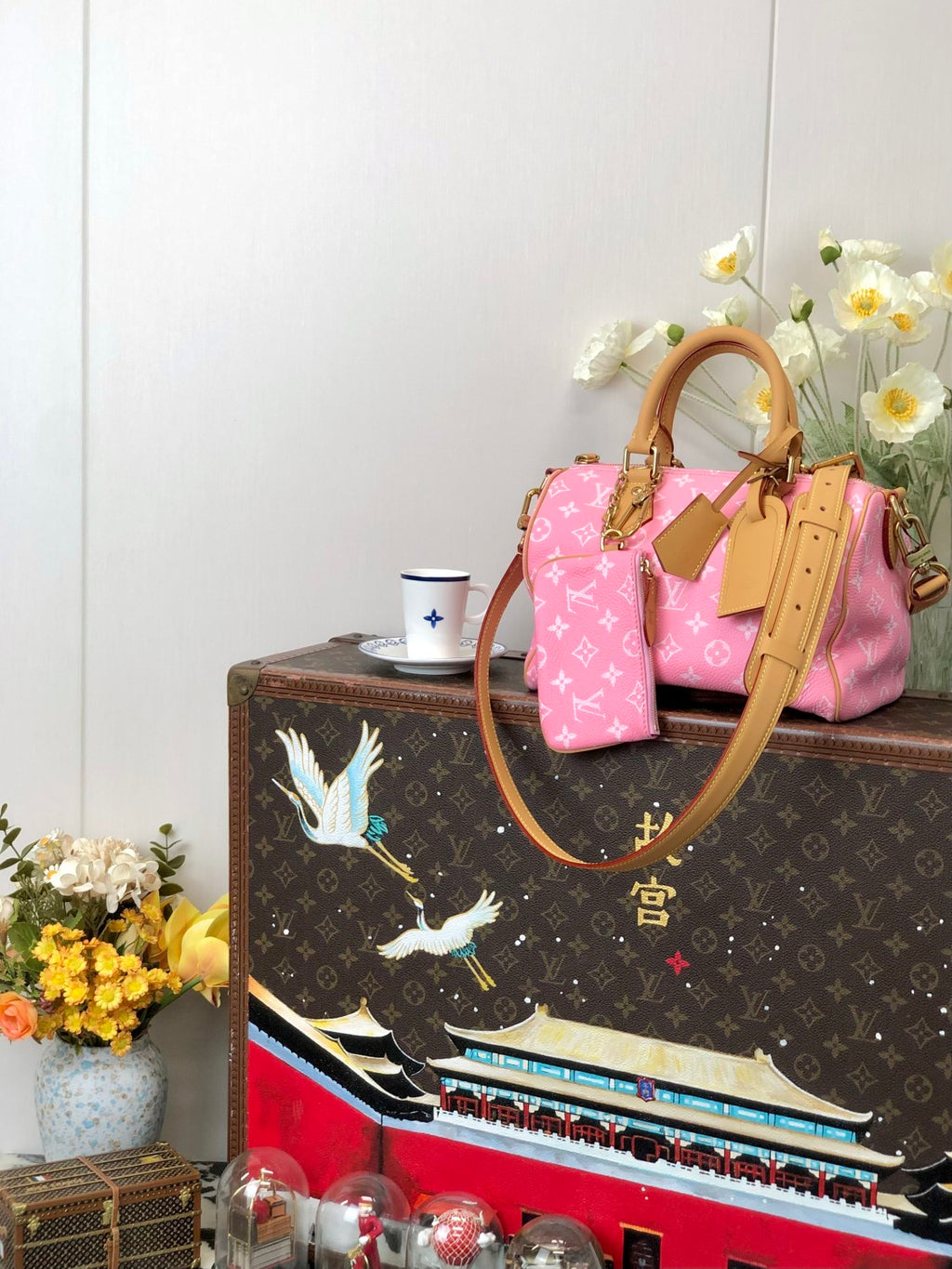 Louis Vuitton Women's Fashion Classic Cherry Blossom Pink Logo Zipper Closure Leather Shoulder Bag Handbags In Small Medium And Large Sizes Crossbody Bag Bags #78657