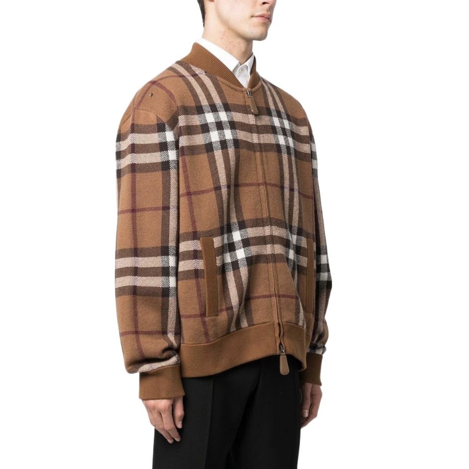 Burberry Men's Check Jacquard Wool Cashmere Knit Zipper Long Sleeve Jacket #74818