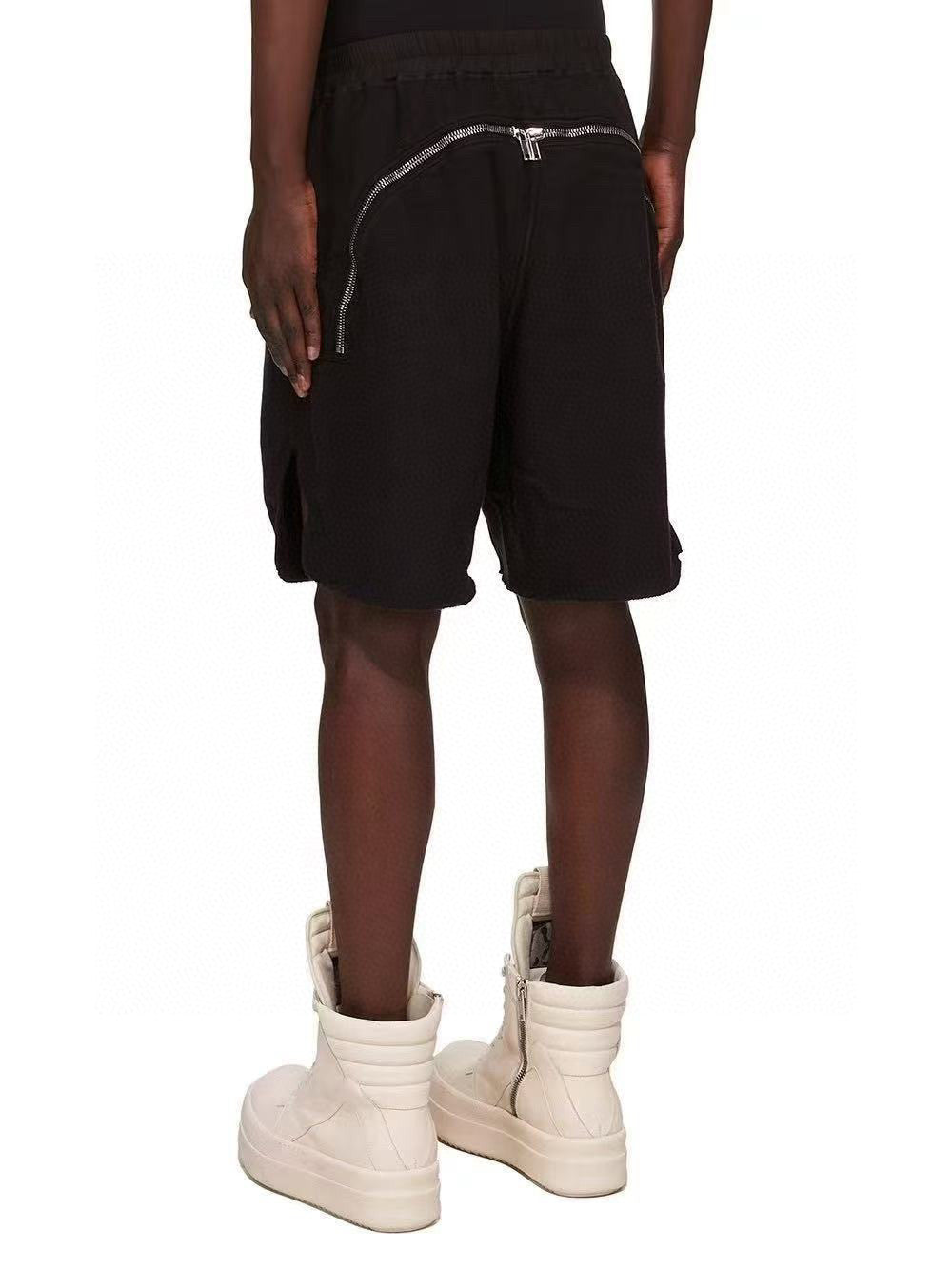 Rick Owens Men's Spring/Summer Drawstring Tie Mid Waist Cotton Solid Color Loose Casual Shorts Back Zipper Ngvp #1951
