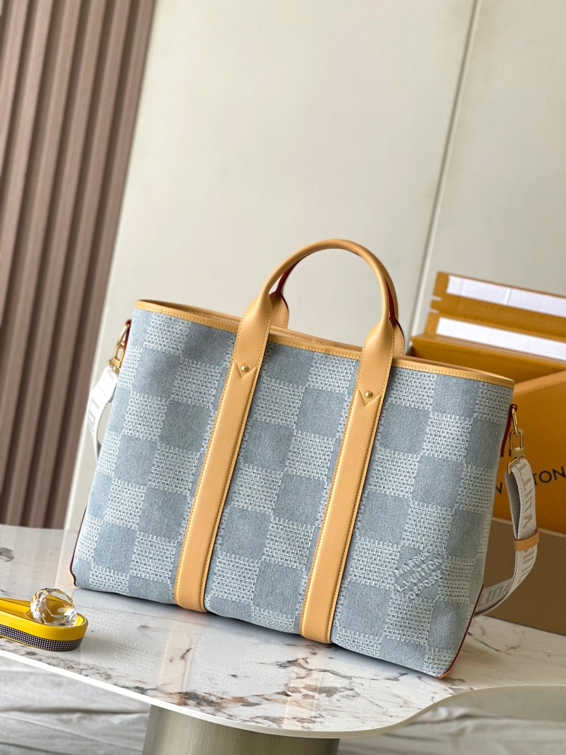 Louis Vuitton Weekend Tote Men's And Women's Solid Colour Detachable Adjustable Shoulder Strap Checkerboard Checkerboard Printing Denim Shoulder Handbag Tote Bag Bags #76851