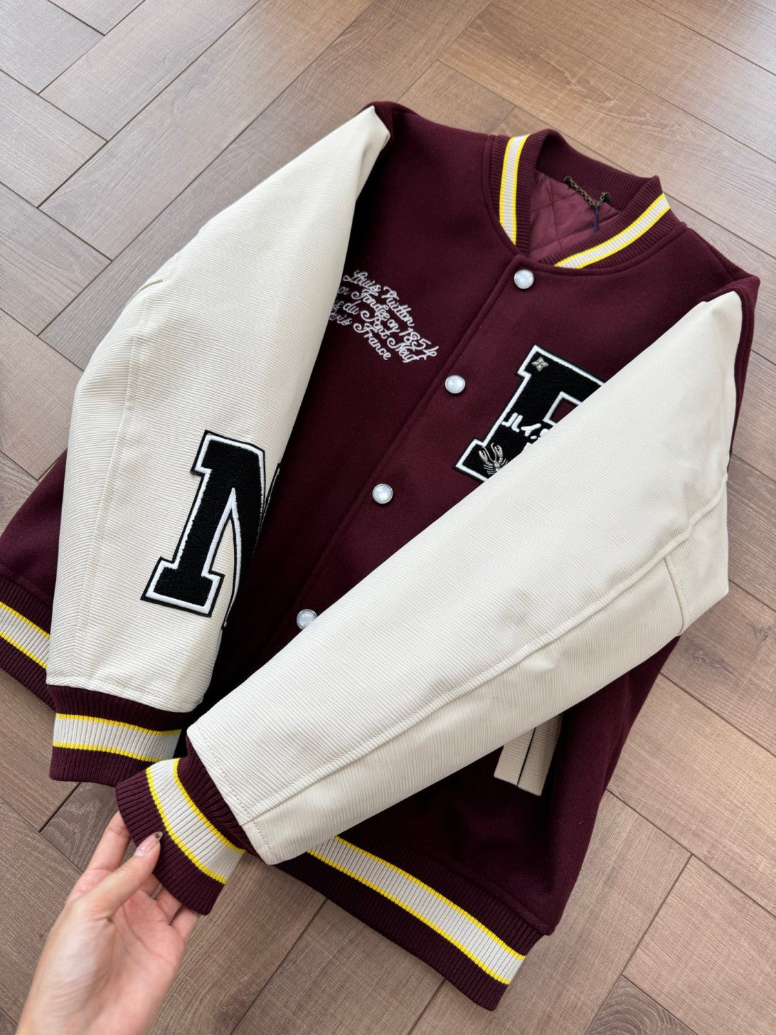 Louis Vuitton x 25FW Men's Letter Badge Printed Stand Collar Pocket Long Sleeve Baseball Uniform #332524