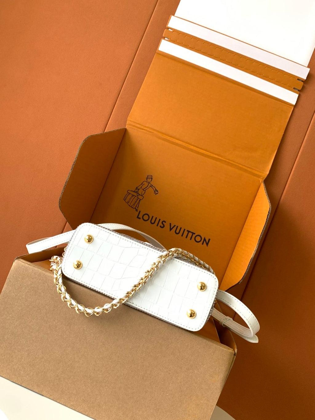 Louis Vuitton Women's Fashion Classic Crocodile Patterned Handbag With Hand Embedded Diamond Logo Letter Badge Dual-strap Tote Crossbody Bag Shoulder White Bag Bags #79287