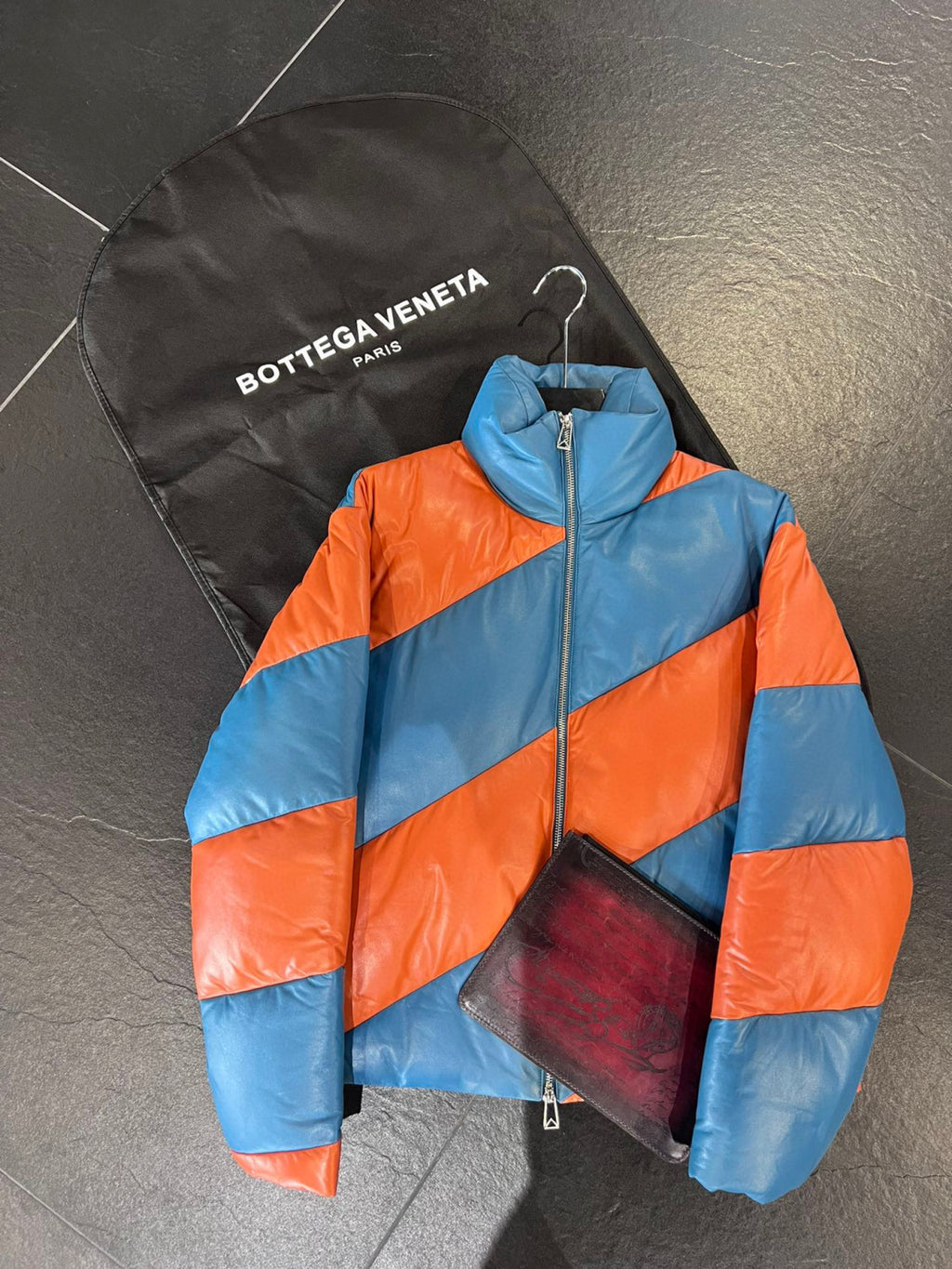 Bottega Veneta Colorblocked Leather Puffer Down Jacket Ngvp #6826