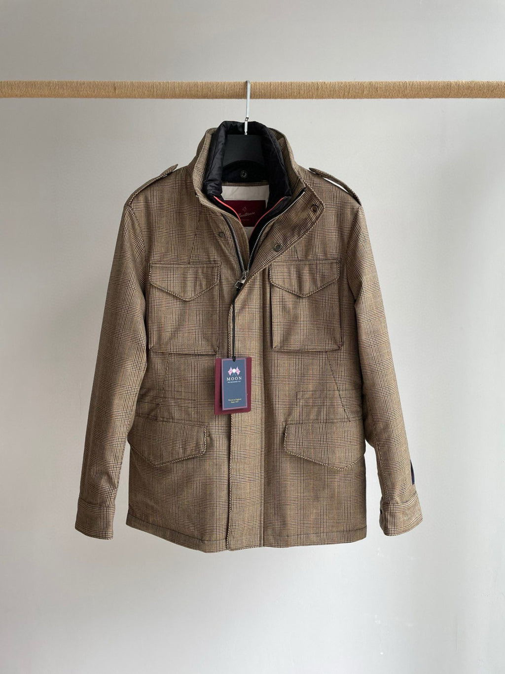 Montecore Men's Winter Down Jacket Classic Moon Prince of Wales Check Worsted Wool Down Jacket #97766